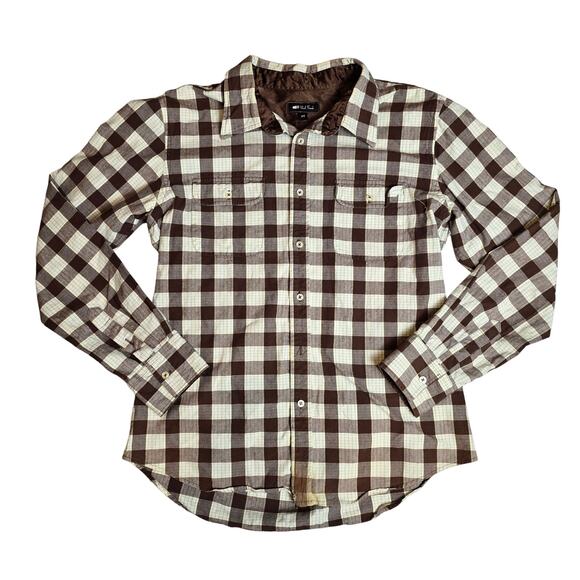Paul Frank Other - Paul Frank Men’s Long Sleeve Dress Shirt XLarge XL Plaid Brown White Y2K